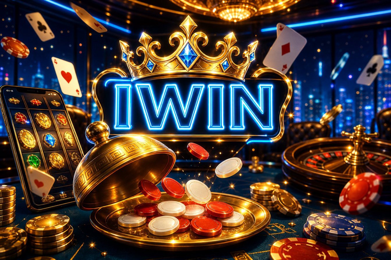 Ảnh bìa giới thiệu cổng game IWIN với giao diện trò chơi trực tuyến